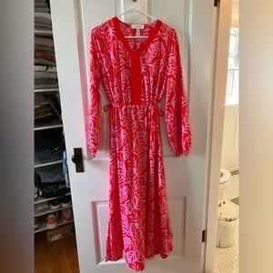 Coolibar Red and Pink Print UPF 50 Maxi Coverup Dress M